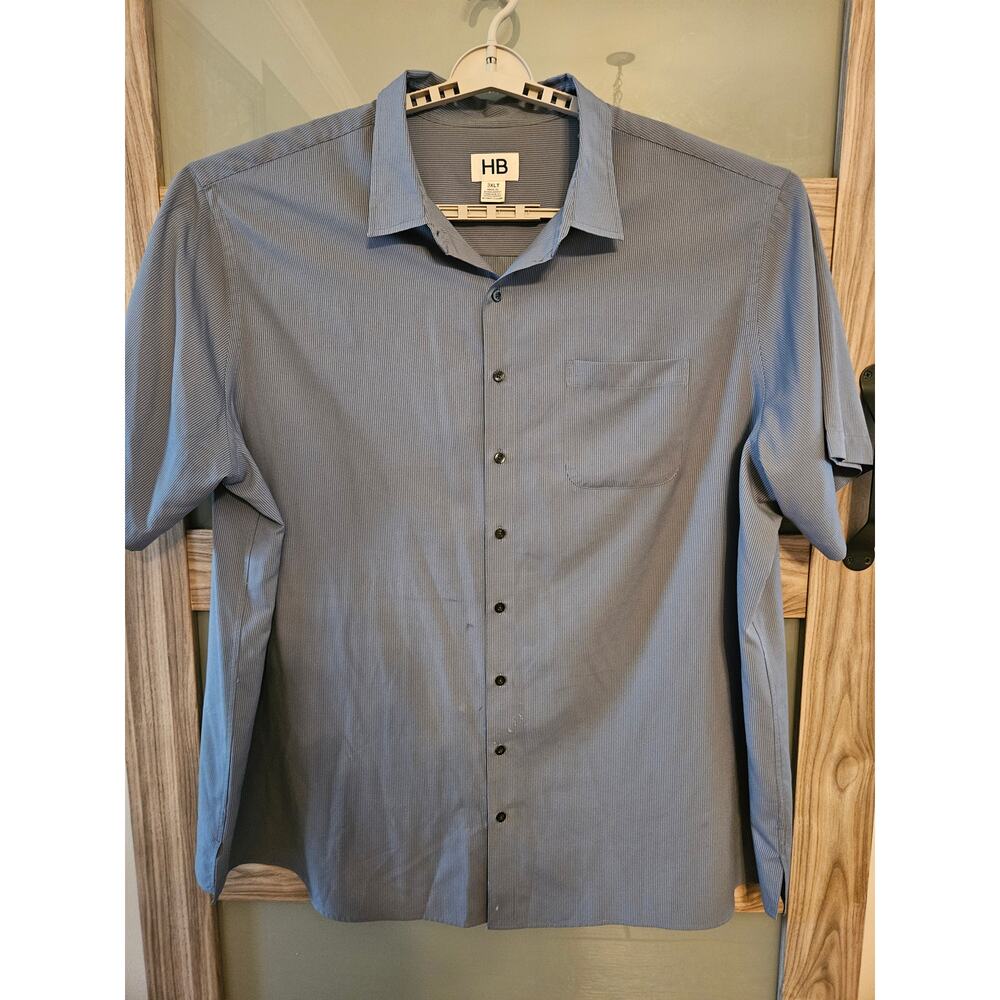 Like New HB Camp Shirt 3XLT Tall Comfort Navy White Stripe